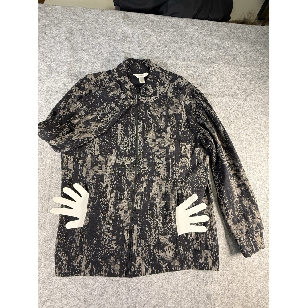 CJ Banks Black & Gray PrintLt Wt Cotton LS Zip Front Jacket Size 1X Sparkle - Picture 11 of 15